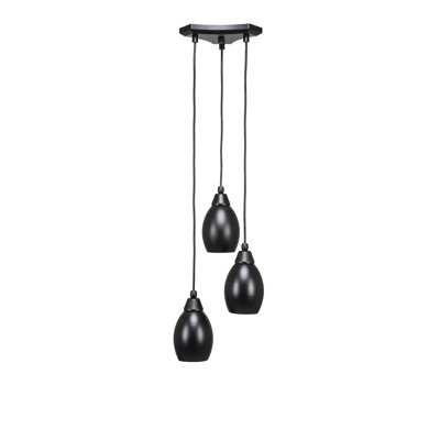 Europa 3 Light Cord Cluster Pendalier Shown In Matte Black Finish With 5" Matte Black Oval Metal Shades