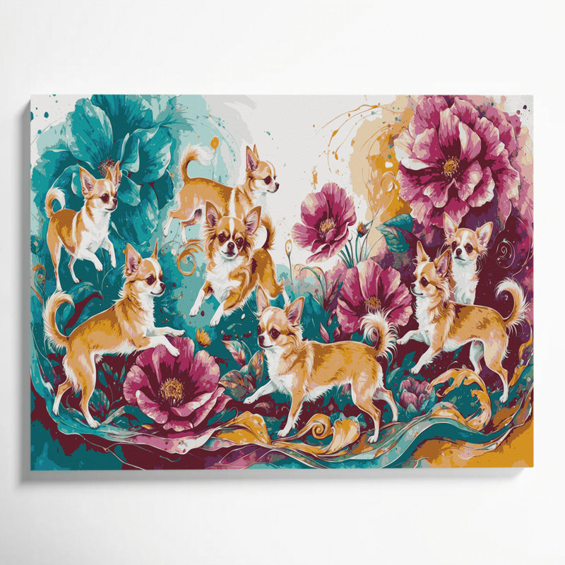 Chiens chihuahua, art mural sur toile brune, H 8 po x l 10 po