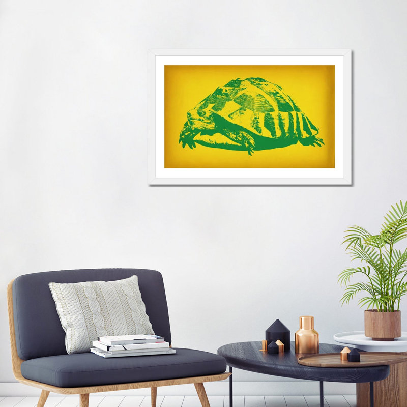 Tortue verte - impression sur toile, H 24 po x l 32 po x P 1 po, Blanc, Papier encadré blanc