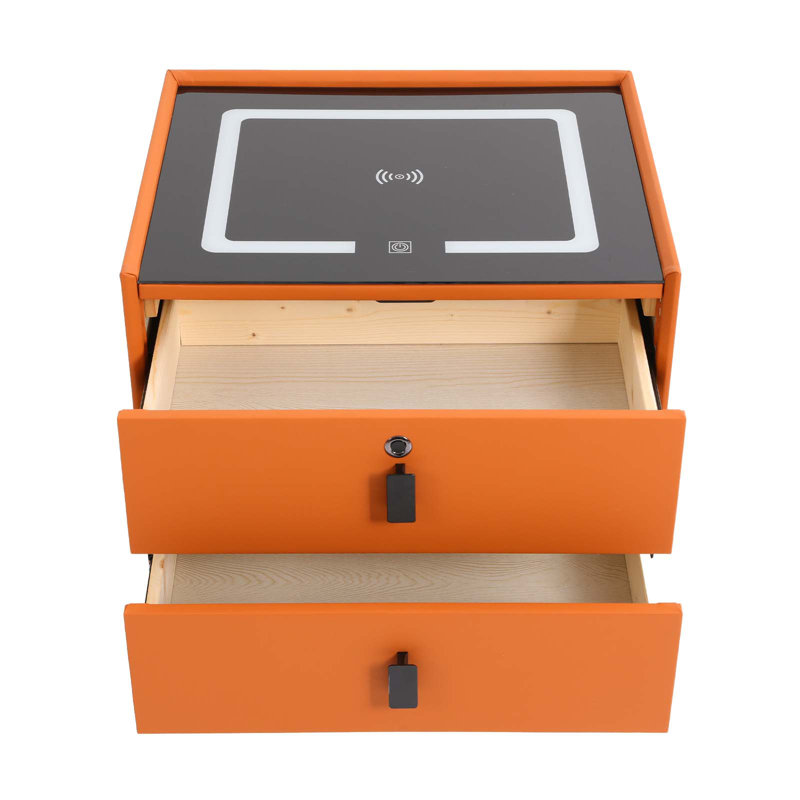 Bluetooth Speaker Smart Bedside Table With Light USB& Wireless Charging, Orange
