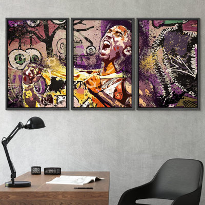 Pop Urban Street " Athletic Basketball Kobe Bryant Graffiti & Street Art Colorful Modern Art Urban Portrait " 3 Piece Art Graffiti Print