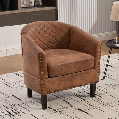 Fauteuils d'appoint, fauteuil club moderne en tonneau pour le salon, fauteuil avec garniture cloutée et dossier en losange