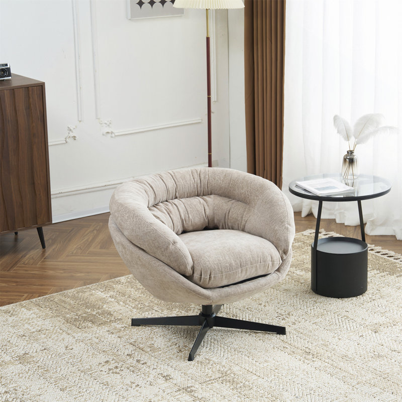 Fauteuil d'appoint pivotant rembourré, Chenille brune