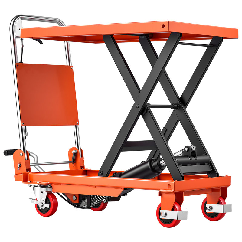 Hydraulic Lift Table Cart, 500 lbs Capacity 28.5 in Lifting Height, for Material Handling, Moving, Transportation, Manual Single Scissor Lift Table, 4 Wheels and Foldable Handle, Premium Steel