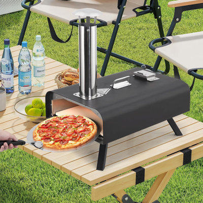 Four à pizza d'extérieur, four à pizza portable d'extérieur, fours à pizza à granules de bois avec pierre à pizza, pelle à pizza, thermomètre et sac de transport, barbecue à pizza en acier inoxydable pour le camping extérieur