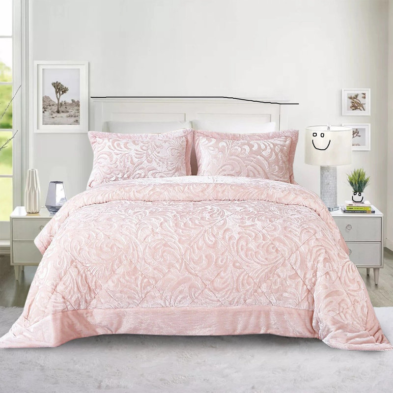 Bedspread with Pillow Shams Included, Double Bedspread + 2 Standard Shams, Pink