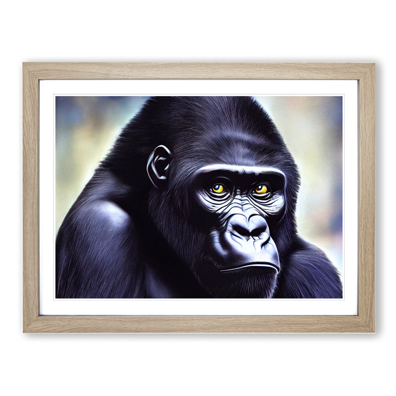 Face of a Gorilla 1 Piece Single Picture Frame Painting, 46cm H x 64cm W x 2cm D, Oak