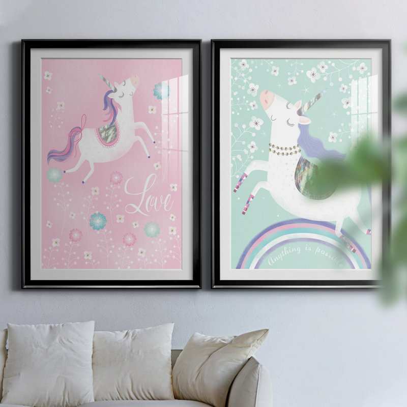 «Love Unicorn», ensemble de 2 impressions, H 31,5 po x l 47 po x P 1,5 po, Blanc, H 26,5 po x l 73 po x P 1,5 po