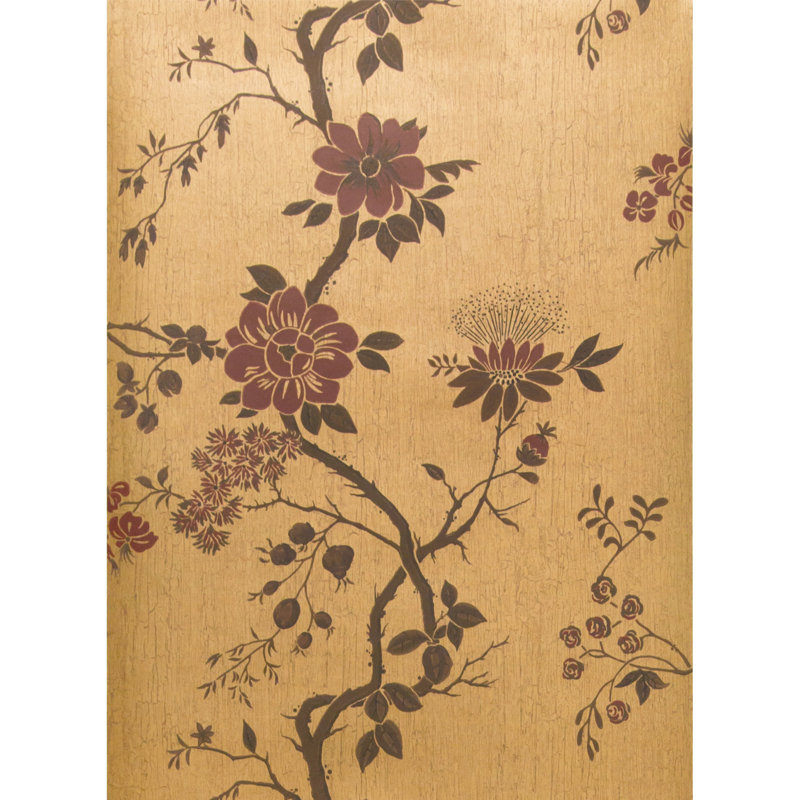 Camellia Floral Wallpaper Roll, Red/Gold
