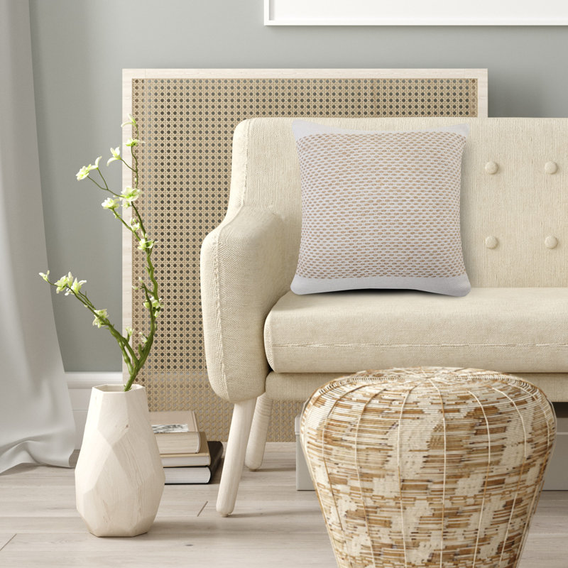 Ivory and Tan Jute Interwoven Square Throw Pillow