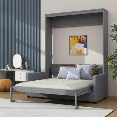 Lit escamotable mural double avec coussin moelleux