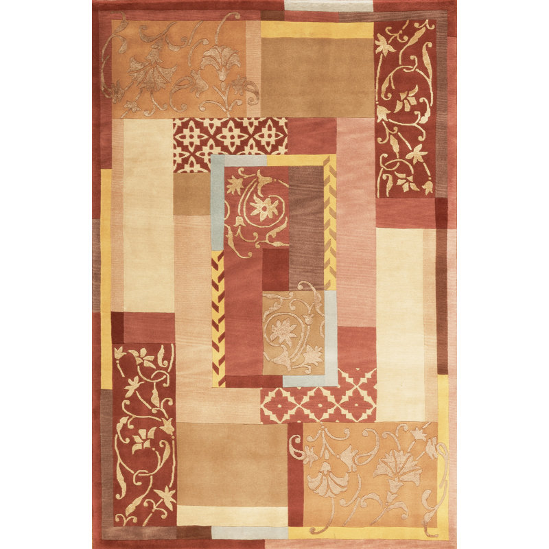 Tapis rouge / doré présidentiel noué à la main, Rectangle 4 pi x 6 pi