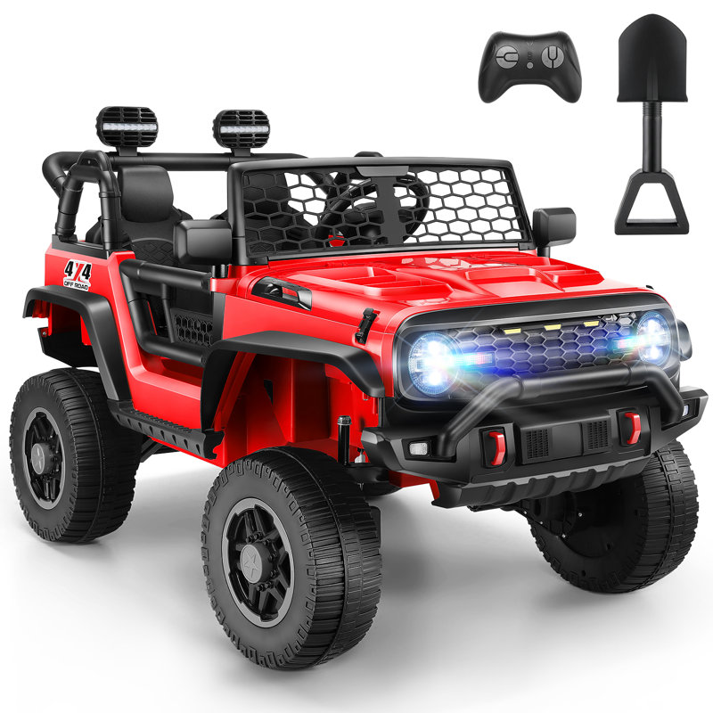 Alex 24V 2 Seater Ride On Jeep For Kids With Remote Control & Shovel, 4WD/2WD Power Jeep Wheels, 20" Spacious Seat, 3 Speeds, Colorful LED Lights, Music, Bluetooth, Electric Toys Car For Kids