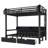Twin over Twin Metal Bunk Bed with Storage Drawers Shelves, USB Ports LED Light, Convertible Sofa Bed, Black