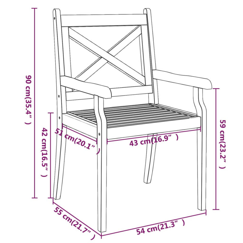 Chaise de salle à manger d'extérieur avec accoudoirs en bois d'acacia massif