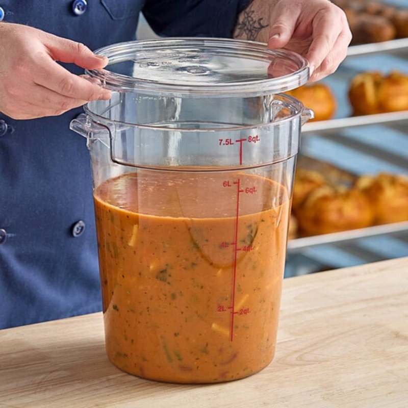 Choix 8 pte Contenant alimentaire rond transparent en polycarbonate avec couvercle - 12 / caisse, homologué NSF, va au lave-vaisselle, empilable
