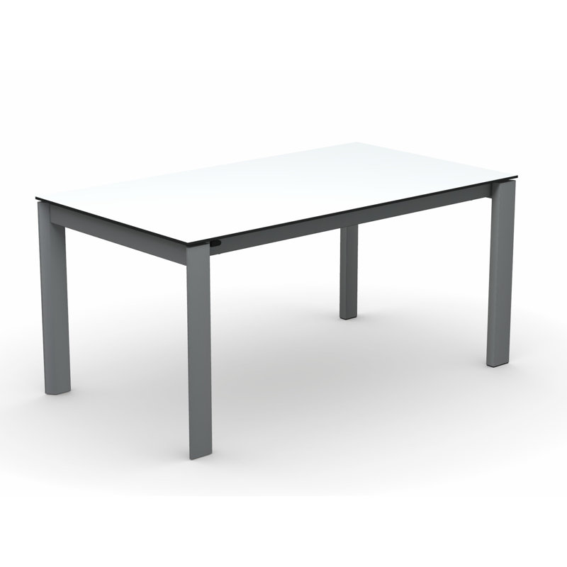Eminence Extendable Solid Wood Dining Table, Matte Optic White, 35.5" W x 51.25" L, Beton Gray Melamine