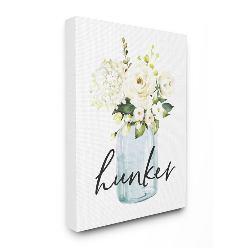 «Hunker Text Spring Floral Bouquet Blue White» par Urban Road - impression, Toile tendue, H 30 po x l 24 po