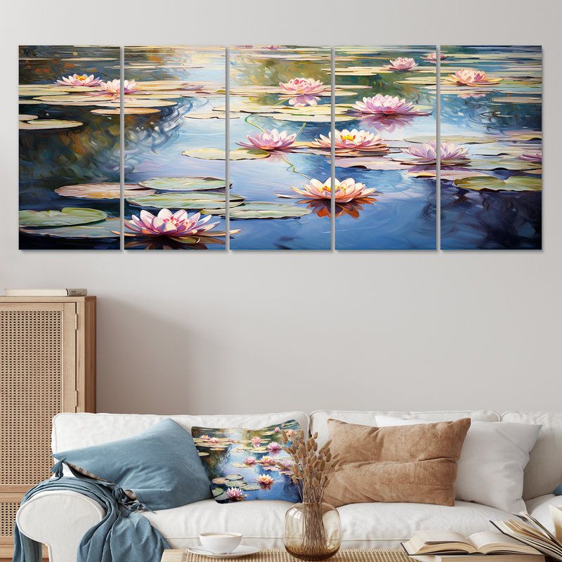 Ensemble de 5 toiles d'art Monet S Water Lily Pond Reflections II - Lake, H 28 po x l 60 po
