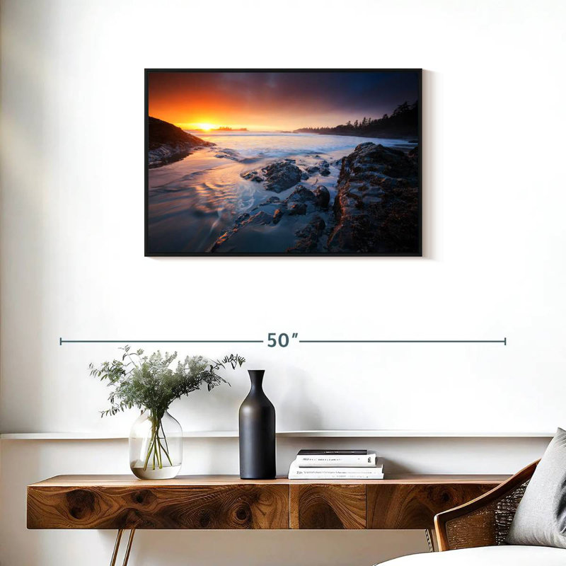 Coucher de soleil sur la côte du Tofino, Cadre flottant noir, 31 po x 21 po