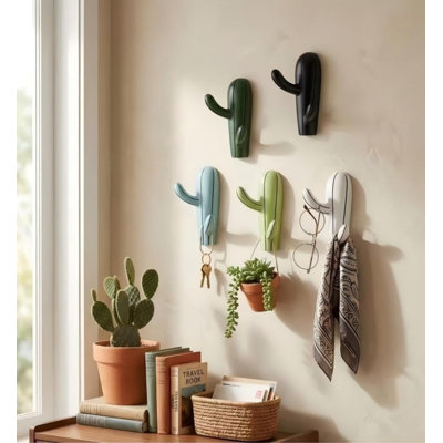 Cactus Wall Hook, Iron, 4 Inches, Dual Keyhole Mount, Rust-resistant Coating, 5 Colours
