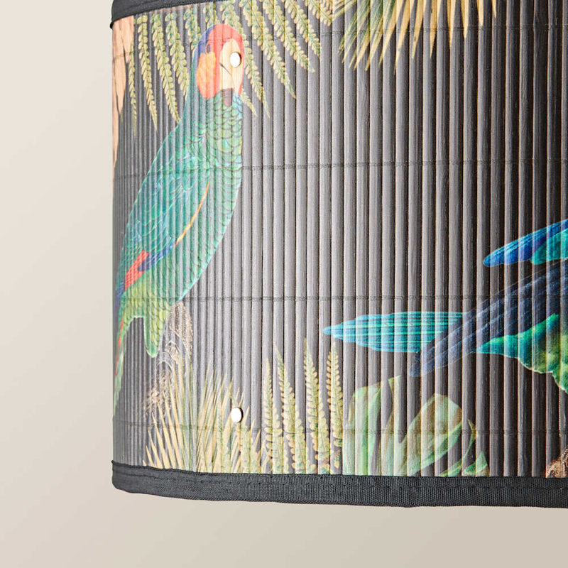 Anif Drum Bamboo Lamp Shade ( Slip-On ) in Black and Blue, 20cm H x 35cm W x 35cm D