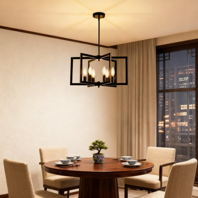 Modern Industrial Chandelier With Adjustable Height, 6-Light Black Metal Pendant Light For Dining Room, Kitchen, Farmhouse And Living Room Ceiling Lighting