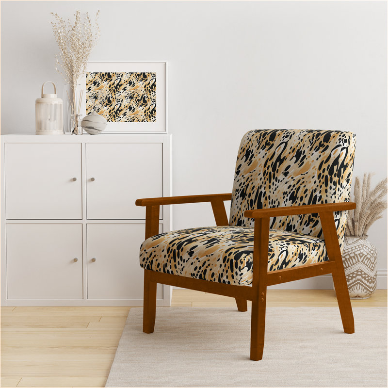 Feline Grace Cheetah Print - Upholstered Casual Accent Arm Chair, Brown Square Arms