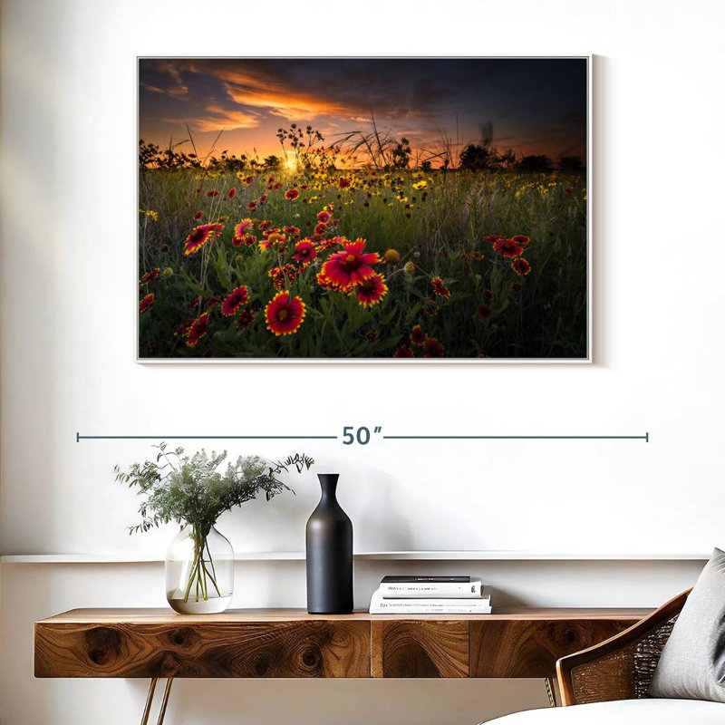 Aube au champ de fleurs, Cadre flottant blanc, 40 po x 27 po