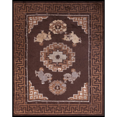 Tapis brun antique en laine de petite taille chinois et mongol