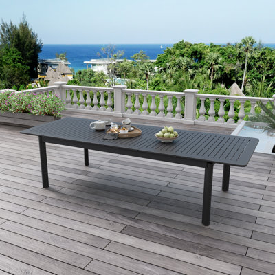 108.3'' x 39.4'' 10-Person Extendable Rectangular Aluminum Outdoor Dining Table with Built-in Table Leaf