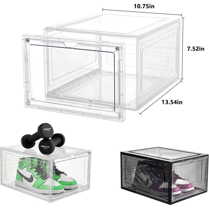 Paquet de 12 boîtes de rangement pour chaussures empilables transparentes avec porte magnétique, organisateur de chaussures en plastique épaissi, conception à devant rabattable