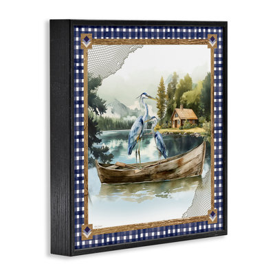 Herons on Boat with Tartan, giclée encadrée, design par Nicole DeCamp
