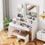 Bureau de coiffeuse avec miroir et lumière, grand tiroir et commode de rangement à trois niveaux, 3 modes d'éclairage à luminosité réglable, coiffeuse de chambre à coucher (blanc)