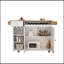Chariot pour îlot de cuisine de 44 po avec plateau en bois massif, rangement pour le vin, porte-épices, porte-serviettes, porte-verres à vin, table à roulettes pour îlot de cuisine sur roulettes, installation sans outil, blanc et chêne