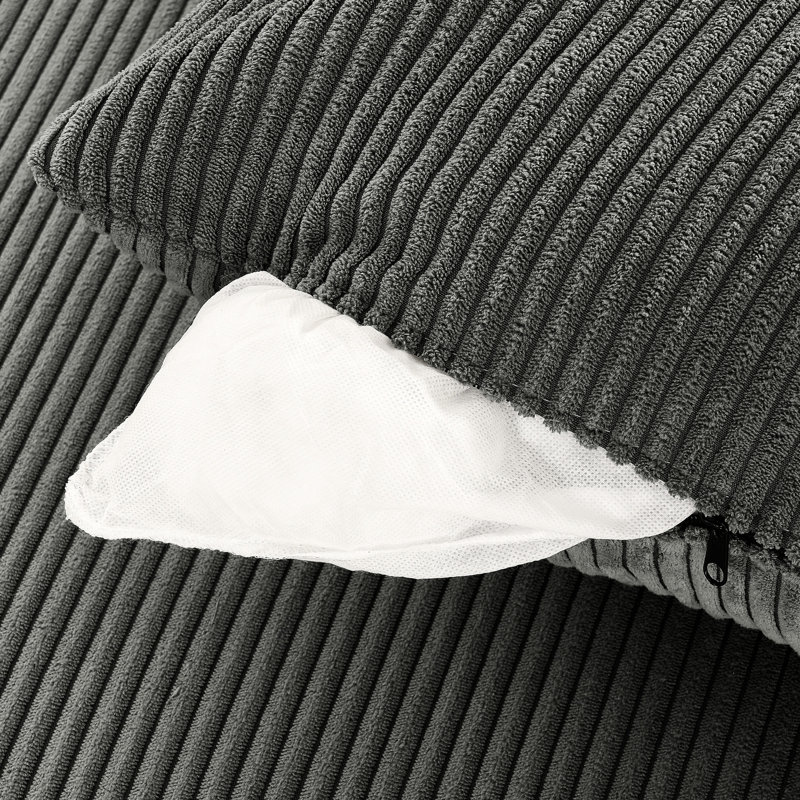 Velours côtelé gris avec coussins hauts, rangement et porte-gobelet pour téléphone
