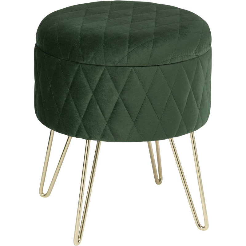 Berg 31.5Cm Velvet Round Storage Ottoman, Dark Green
