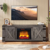 Farmhouse Fireplace TV Stand for 60 Inch TV, Barn Door Electric Fireplace Entertainment Center with 2 Cabinets, Media Console with adjustable Shelves Storage for Living Room