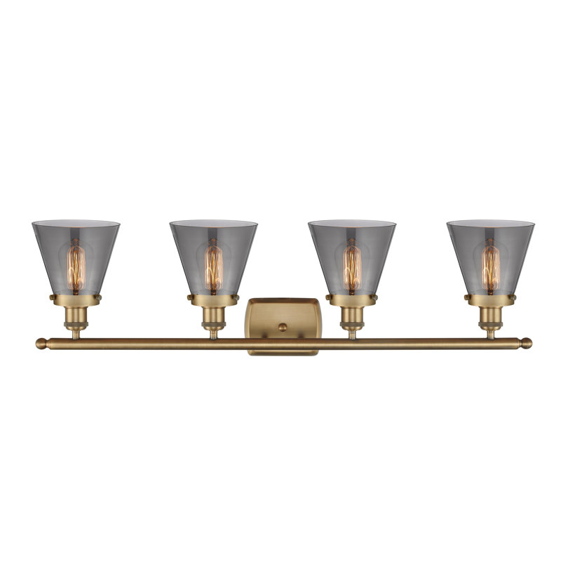 Éclairage pour meuble-lavabo 4 lumières 36 po Ballston Urban Cone, Incandescent, Plaqué couleur fumée, Laiton brossé