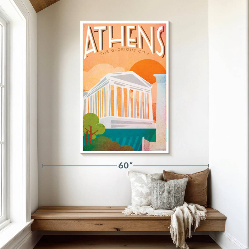 Affiche rétro d'Athènes, H 48 po x l 32 po