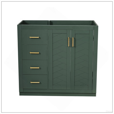 Ensemble de meuble-lavabo autoportant avec cadre en bois massif 36 po, 3 tiroirs et portes à fermeture douce