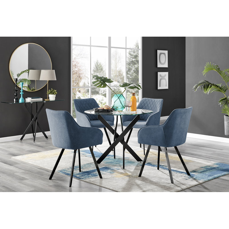 4 - Person Counter Height Dining Set, Blue/Black, 75cm H x 100cm W x 100cm L