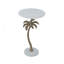 Table d'appoint ronde avec plateau en marbre blanc et base palmier doré, 14 po x 14 po x 24 po