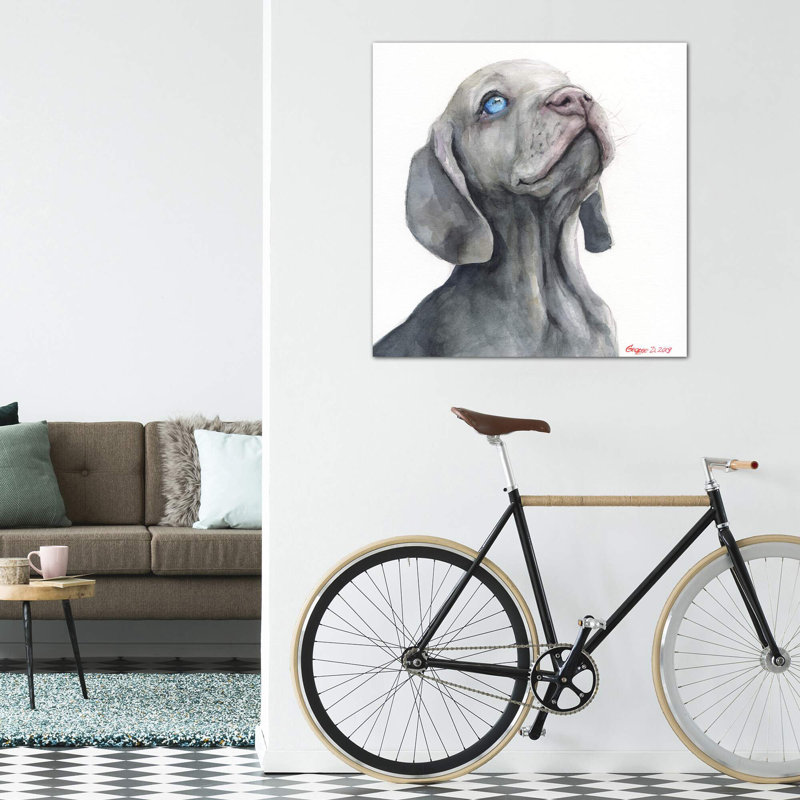 Chiot Weimaraner par George Dyachenko - reproduction d'art, Toile tendue, Pas de tapis, H 12 po x l 12 po x P 0,75 po