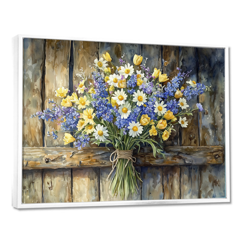 Country Breeze Bouquet III - Assortiment de bouquets d'art mural, H 30 po x l 40 po, Cadre flottant, Blanc