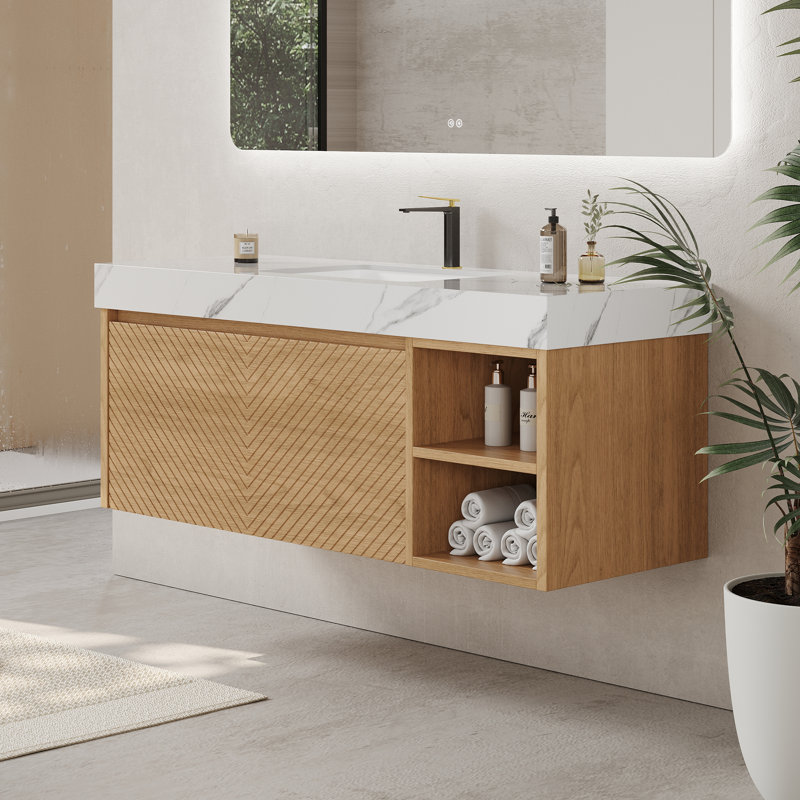 Armoire de salle de bain 48 po, Blanc, Bois clair