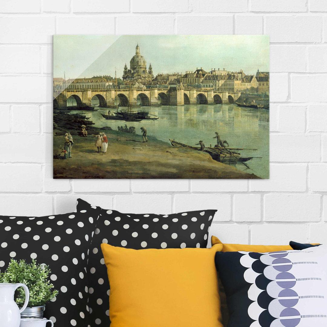 Glasbild Dresden von der rechten Elbe unter der Augustusbrücke von Bernardo Bellotto