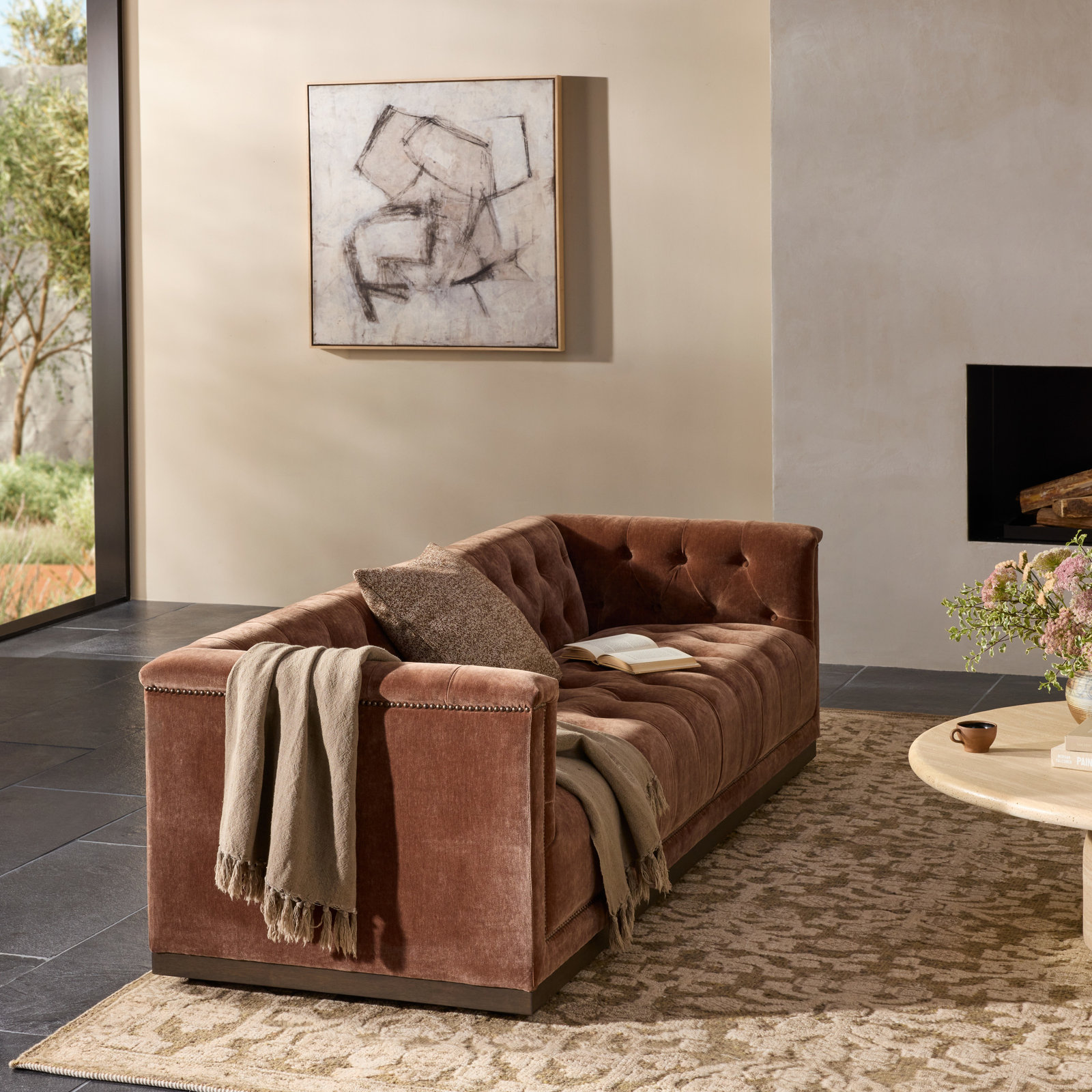 Chirlin 95'' Upholstered Chesterfield Sofa, Amici Tobacco