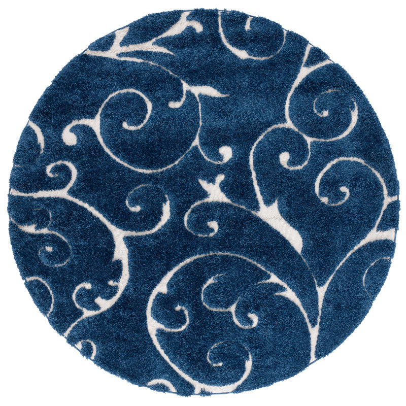 Tapis Amza, Rond 6 pi 7 po, Bleu foncé / Crème