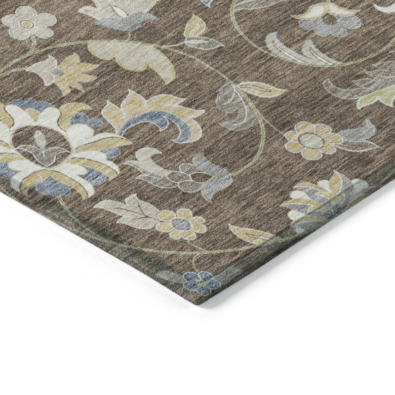 Tapis extérieur lavable floral beige et bleu 3 pi x 5 pi chocolat